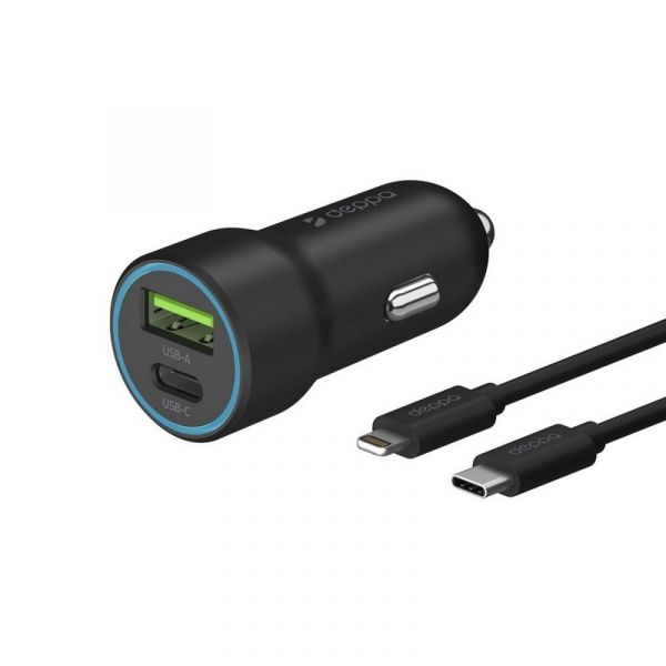 Автомобильное зарядное устройство Deppa USB + USB type-C, 8-pin Lightning (Aplle), 3A белый